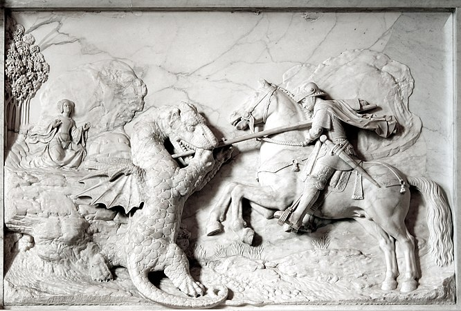 Saint Georges combattant le dragon (1509-1510), bas-relief en marbre. by michel colombe
