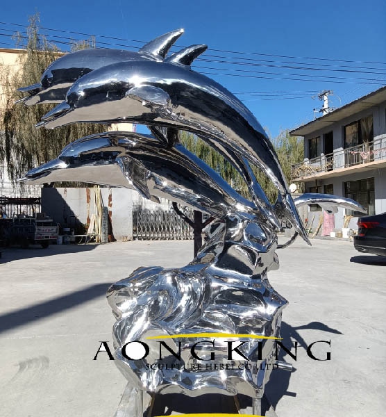 Aongking finished stainless steel dolphin fountain