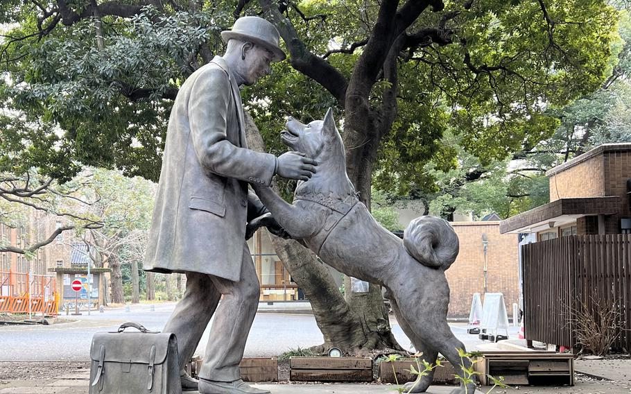 People and bronze dog statue (1)