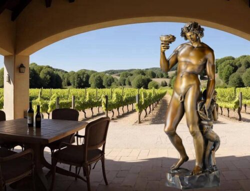 Bronze Bacchus statue Aongking for French winery