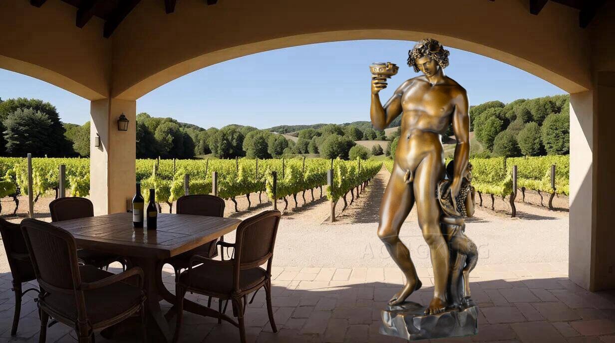 Bronze Bacchus statue Aongking for French winery