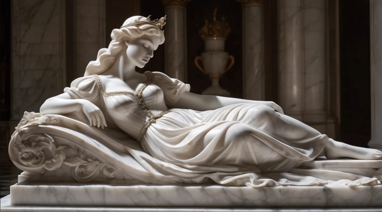 Elegant sleeping beauty sculpture
